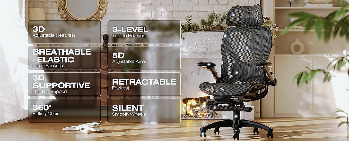 ELABEST X100 Ergonomic Mesh Office Chair with Lumbar Support — assembled view