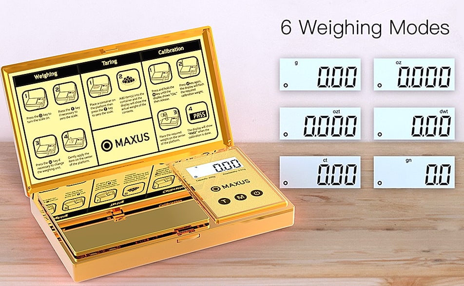 MAXUS Digital Pocket Gram Scale 500g x 0.01g Precision — parts overview